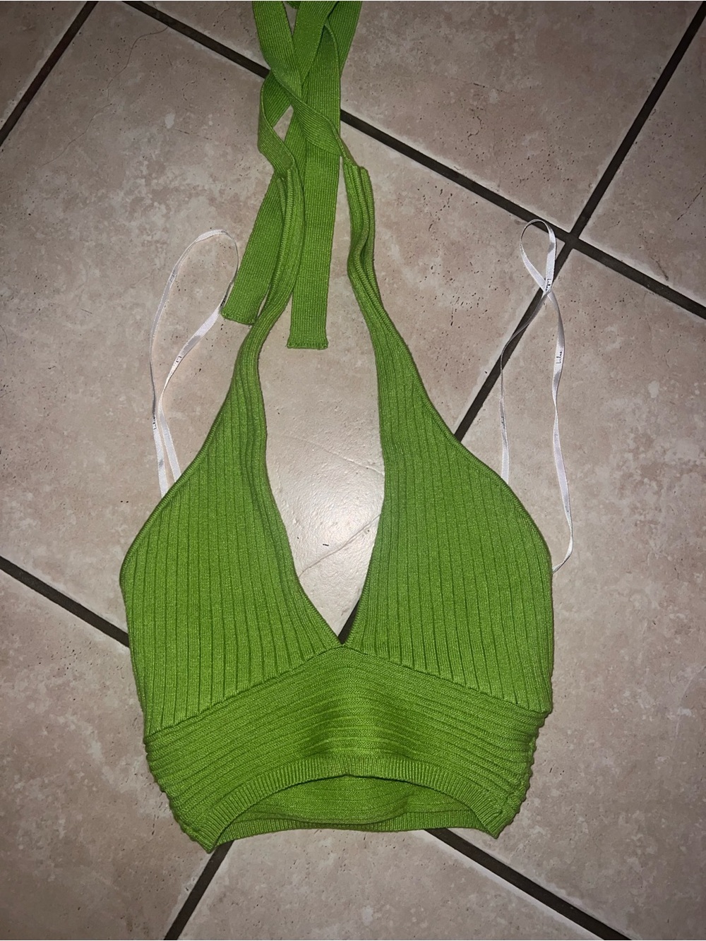 Lulu's Lime Green Ribbed Halter Crop Top